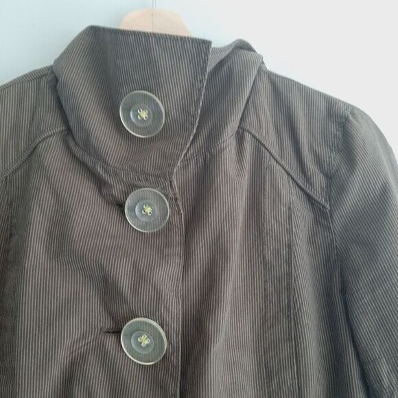 SOIA & KYO / Cotton Pin Stripe Pattern Peacoat Jacket Short Coat Brown Sz S - Picture 8 of 15